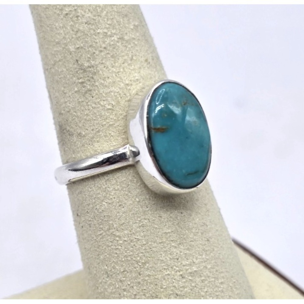 Genuine Turquoise Oval Ring Size 7.25 Sterling Silver 925 Handmade Western‎ NWOT